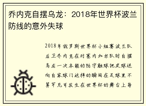 乔内克自摆乌龙：2018年世界杯波兰防线的意外失球